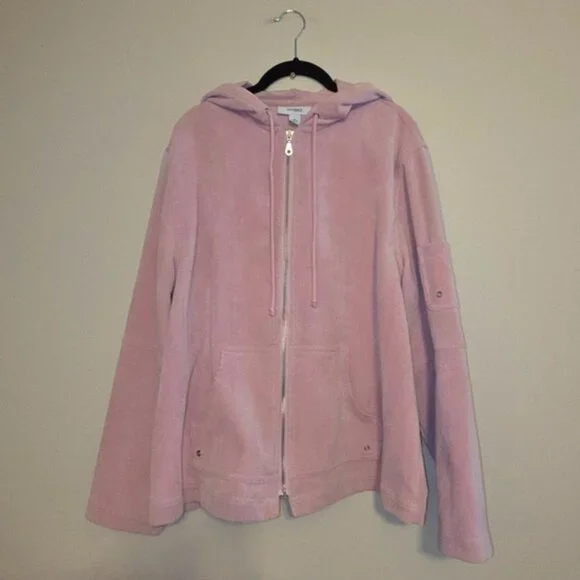 Dressbarn Women Pink Corduroy Zip Up Jacket Hoodie - Picture 1 of 6